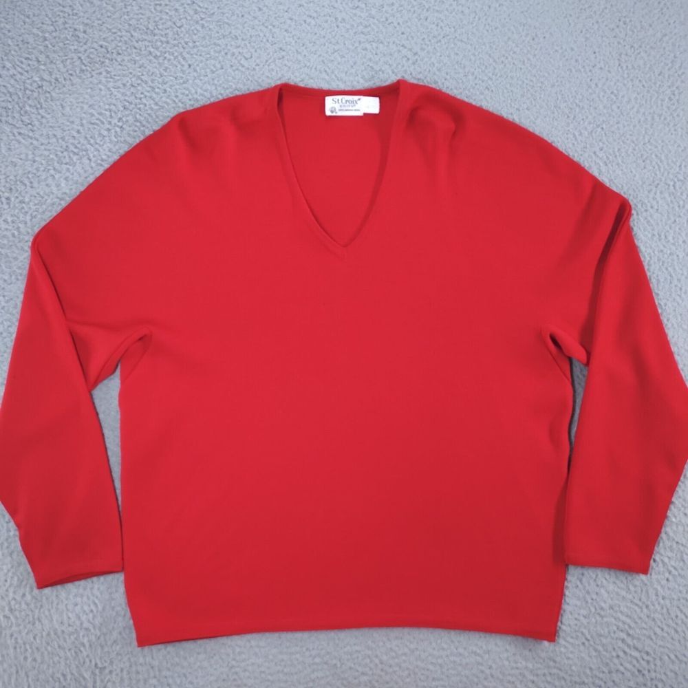 Vintage St. Croix Sweater Mens Large Red Merino Wool Knitted Long Sleeve V Neck